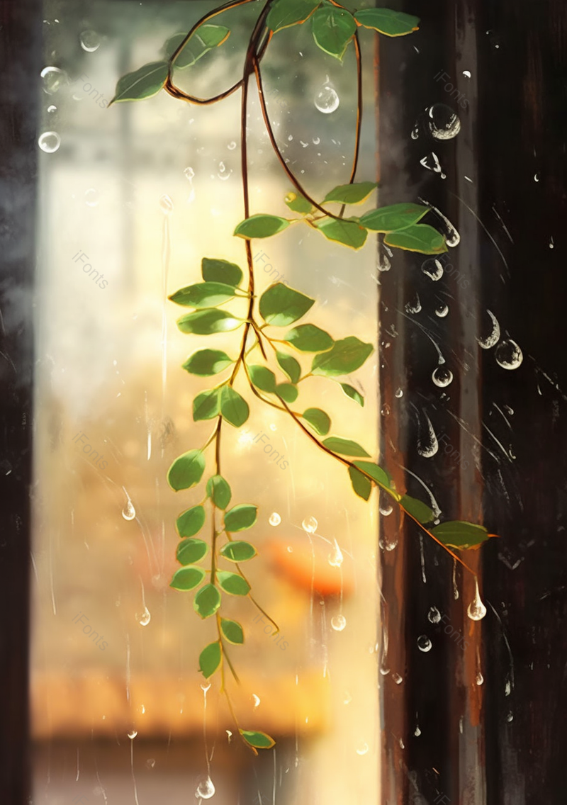 中国风房屋古建筑前的带水树叶,插画/手绘图,插画/手绘图库,插画/手绘图下载,插画/手绘